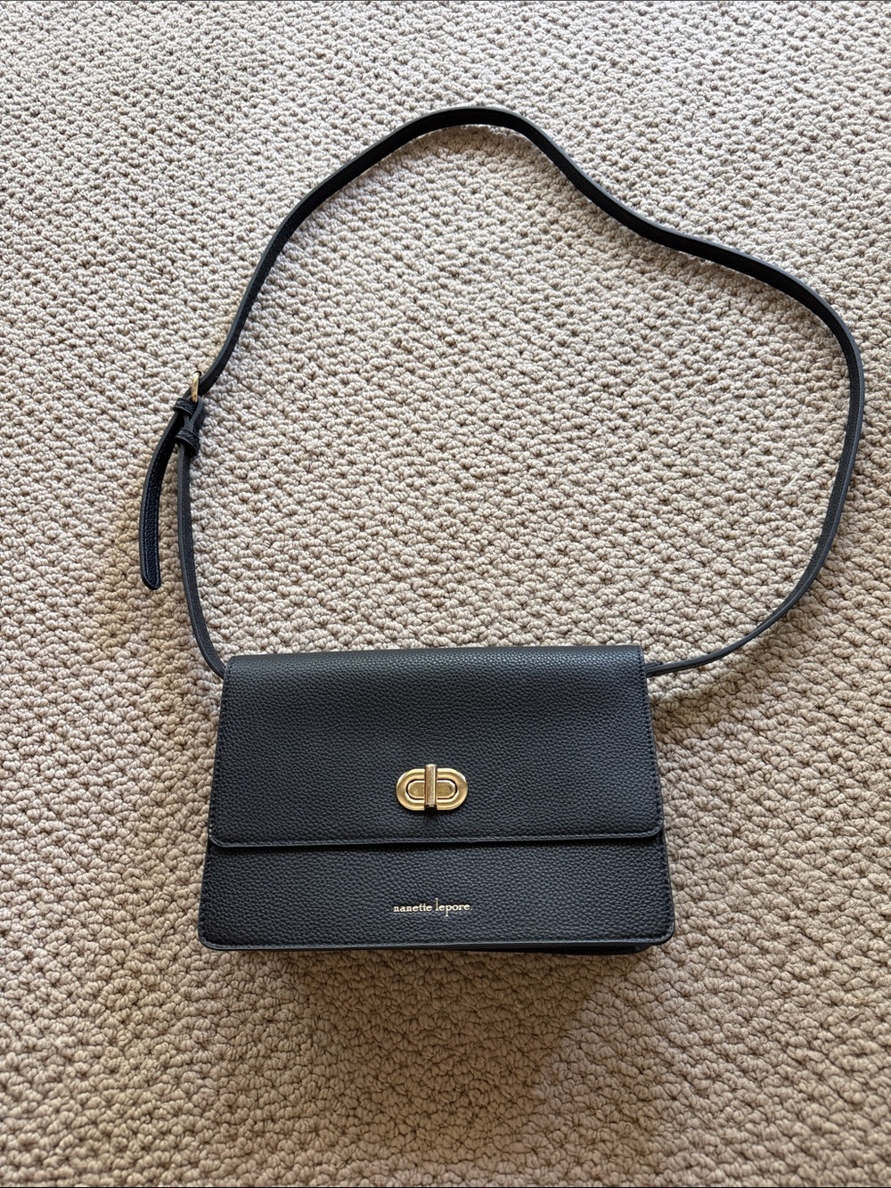 Nanette Lepore Black Crossbody Bag with Gold Turn-Lock